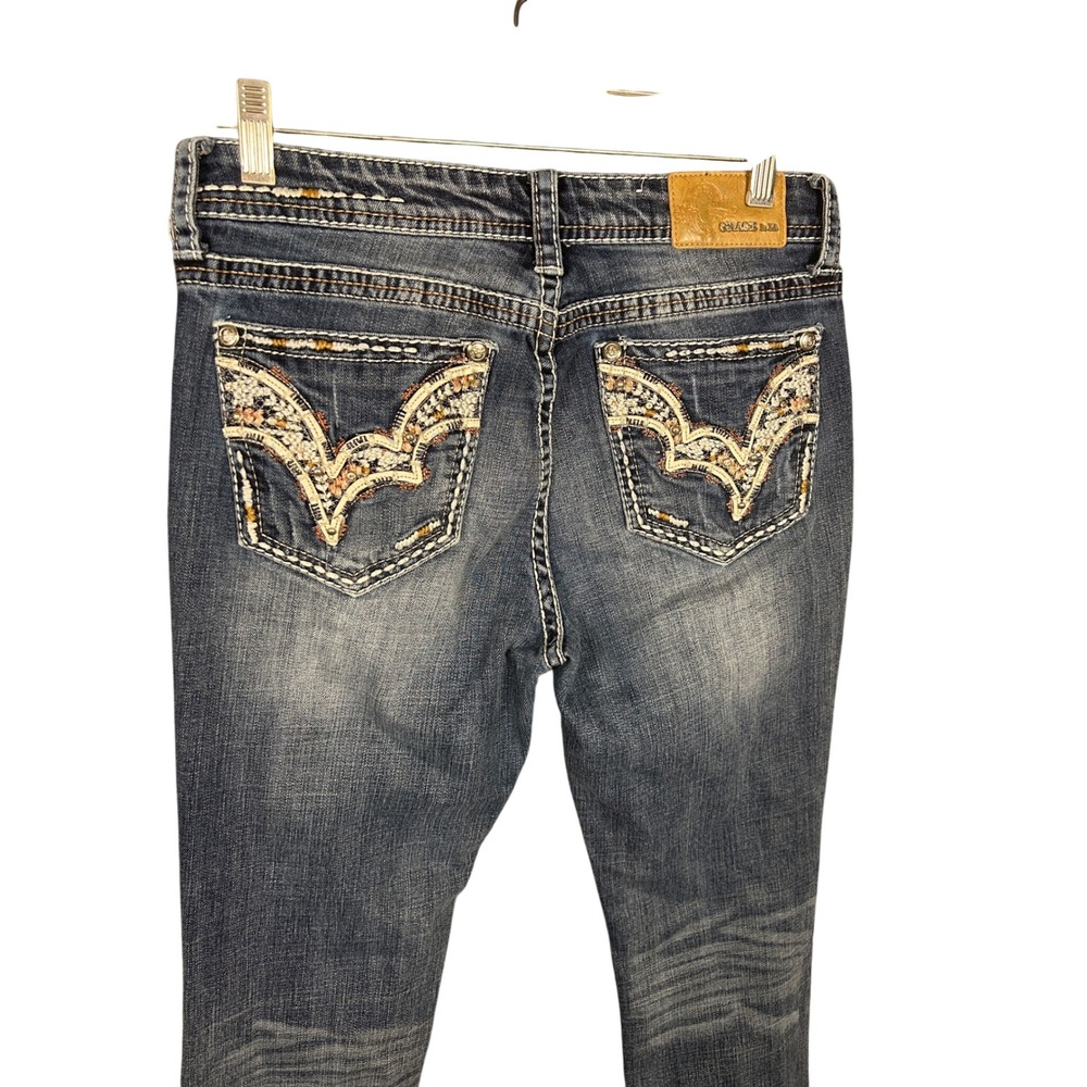 Grace in LA Easy Fit Bootcut Jeans Womens 29 Embellished Pocket Y2K Western Wear